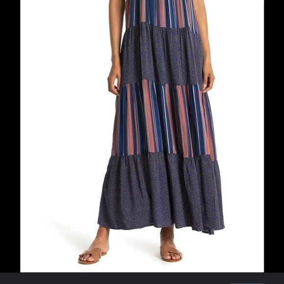 Chance for Fate tiered mixed print Boho casual maxi dress Sz L - Picture 8 of 9